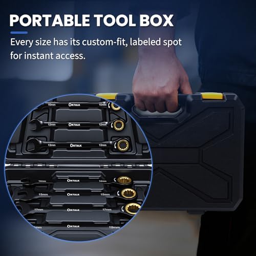 8PCS Metric Ratcheting Wrench Set, 72-Tooth Combination Wrench Set, 8-19mm | 5-Degree Swing Arc for Tight Spaces,CR-V Steel, Rust-Resistant Black Finish with Storage Organizer - size: Metric