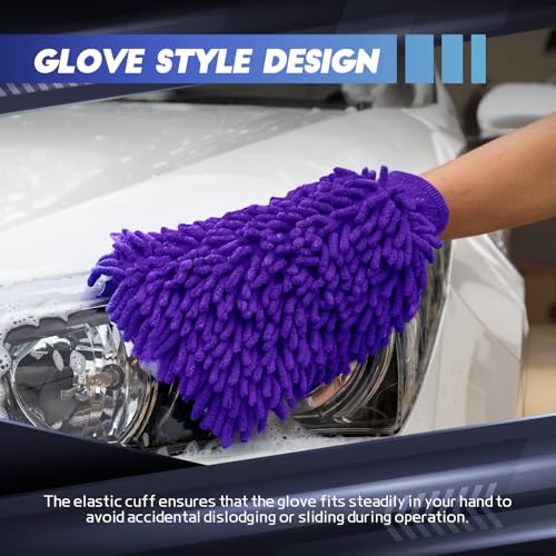 wuyaoyao 2PCS Car Wash Mitt, 10.14"×7.12" Chenille Microfiber Car Wash Mitts, Scratch-Free & Lint-Free, Absorbent Double Sided Clean Glove for Cars Cleaning, Auto Cleaning Supplies (Dark Purple) - color: Dark Purple
