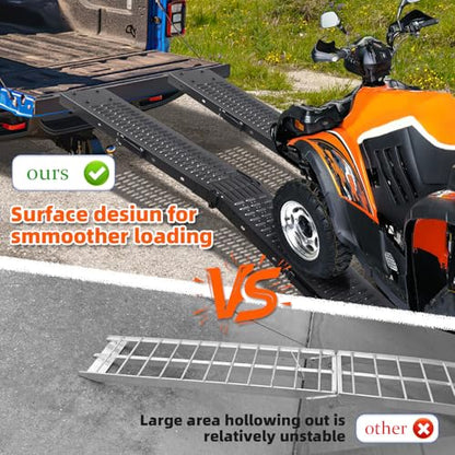 72.5" Heavy Duty Folding Loading Ramps with Sandblasted Finish, 1500lb Capacity, Ideal for Motorcycles, Lawn Mowers, ATVs, UTVs, and More – Pack of 2 with Safety Straps and Gloves