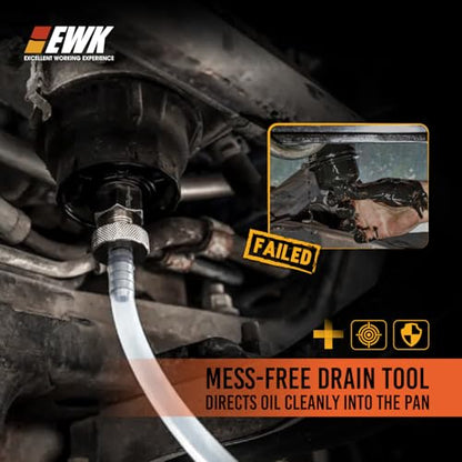 EWK 64mm Forged Aluminum Oil Filter Wrench with Drain Hose, Heavy-Duty Oil Change Tool for Toyota, Lexus, Scion 2.0L - 5.7L Cartridge Filters - style: Drain Tool Set