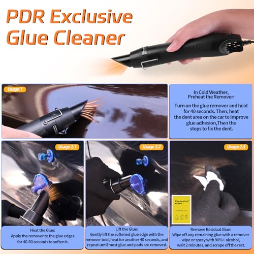 Paintless Dent Repair Kit with LED Line Board, Heat Gun for Glue Removal & Dent Heating, Dent Puller Kit with T-Bar, Dent Lifter, PC Glue Tabs, Auto Body Dent Removal Kit for Cars Trucks - size: PDR tools-A3