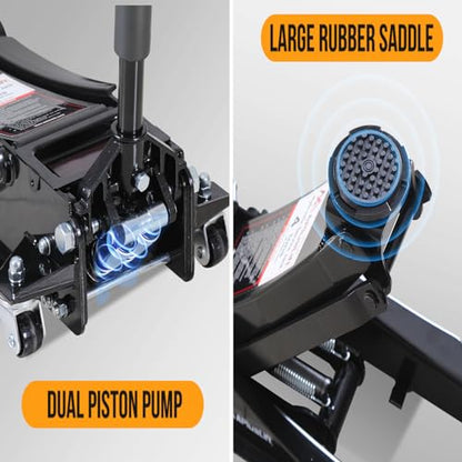 APlusLift FE400B 4 Ton Low Profile Steel Racing Floor Jack Lift Up To 21" | ASME PASE-2019 certified dual piston quick lift design, 3-15/16" minimum height, 360° swivel casters perfect for racing cars
