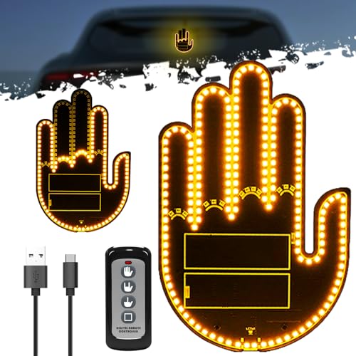 DIBMS Car Gesture Decorative Lights, Ambient Lighting, Rechargeable LED Gesture Lights for Car Road Rage LED Signs Calm Road Rage, Remote Control Triple Mode Fun Finger Lights (Yellow) - color: Yellow-USB