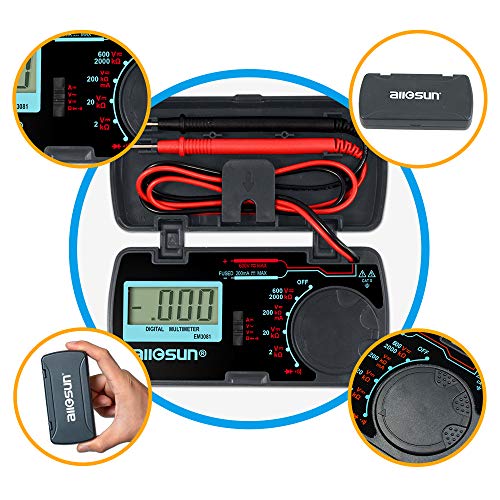 allsun Manual Range Mini Digital Multimeter 6 Functions Handheld Folding Voltmeter 3-1 2 Digit Pocket DMM DC/AC DC Ammeter Ohm Continuity Diode Tone Tester EM3081