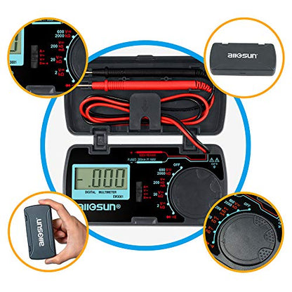 allsun Manual Range Mini Digital Multimeter 6 Functions Handheld Folding Voltmeter 3-1 2 Digit Pocket DMM DC/AC DC Ammeter Ohm Continuity Diode Tone Tester EM3081