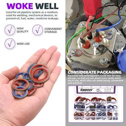 Swpeet 145Pcs 12Sizes 2Colors Self-Centred Dowty Seal Gasket O Ring Kit, Bonded Seal Washer NBR Metric Metal Oil Drain Plug Gasket Kit for Automotive M6 M8 M10 M12 M14 M16 M18 M20 M22 M24 M27 M30