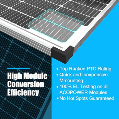 ACOPOWER Solar Panel 175Watt 12 Volt,Monocrystalline High-Efficiency 175 Watt PV Module Power Charger for RV Caravan Marine Camper Rooftop Farm Battery and Other Off-Grid Applications - size: 175W