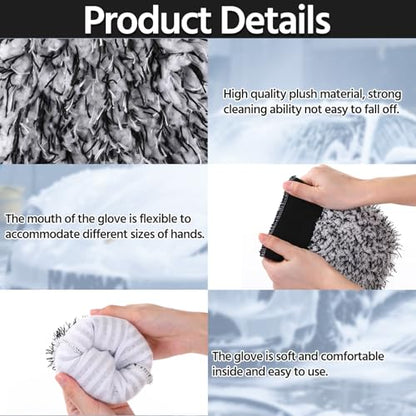 4 Pack Microfiber Car Wash Mitts Set 10x7 Inch Soft Suede Lining Car Wash Gloves, Highly Absorbent Scratch-Free Cleaning Cloths for Auto Detailing, Safe with All Soaps, Bucket(Black) - color: Black