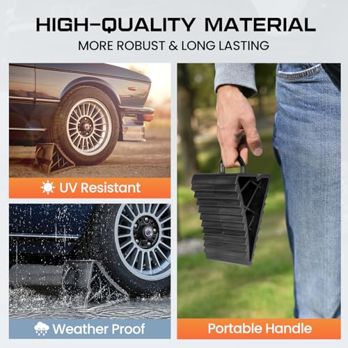 Taifa Wheel Chocks for Travel Trailers, RV Wheel Stoppers Tire Chock with Portable Handle for Camper Cars Trucks etc., Black, 2Packs - color: 461-2 packs