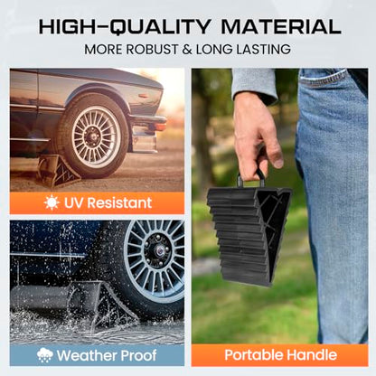 Taifa Wheel Chocks for Travel Trailers, RV Wheel Stoppers Tire Chock with Portable Handle for Camper Cars Trucks etc., Black, 2Packs - color: 461-2 packs
