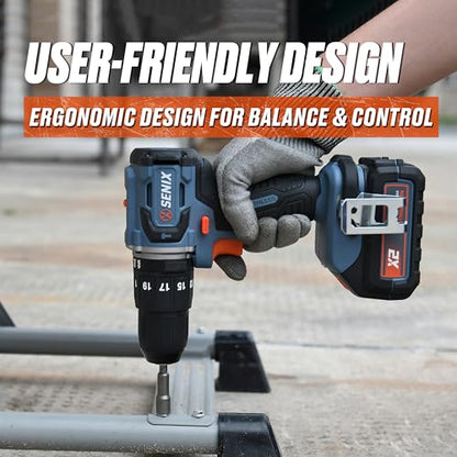 SENIX X2 20 Volt Max* Cordless 1/2-Inch Hammer Drill Driver with Brushless Motor, Power Tool Kit Includes Storage Bag, 2.0 Ah Battery,Charger,Safety Glasses (PDHX2-M2) - style: Hammer Drill Driver