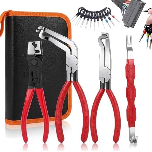 5Pcs Automotive Electrical Disconnect Pliers Set, 37960/37980/13120/ Collar Hose Clamp Pliers & Terminal Pin Removal Tool Kit with Storage Bag, High Carbon Steel, Non-Slip Handle, for Car Truck SUV