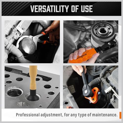 11-Piece Oil Filter Wrench Set with Storage Case - Swivel Wrenches Fit 2-3/4" to 5-1/4", Adjustable Filter Pliers (9" & 12"), Valve Lapper Set, 3-Jaw Socket, Ratchet Handle for Garage, Roadside Repair