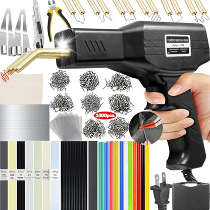 Upgraded 220W Plastic Welder, 2 in 1 Plastic Welding Repair Welder Kit 1000PCS Hot Stapler Soldering Gun with 100PCS Plastics Welding Rods Car Bumper Repair Kit for Most Plastics(Black) - color: Black