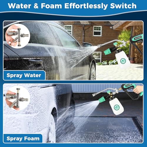 Pressure Washer Gun with Foam Cannon Car Wash Kit, Dual Channels-Foam/Water in 1s,1/4 Inch Quick Dual Connector Accessory for Car Wash Foam Gun & Pressure Washer Gun,with 5-Nozzle 3/8″ Swivel QC - style: Car Wash Master