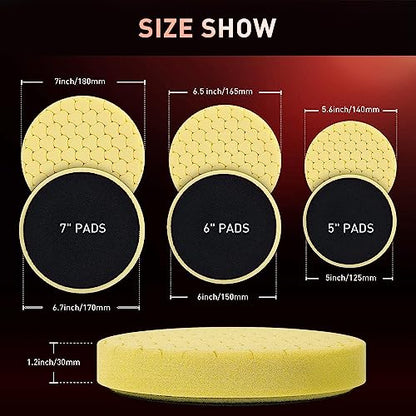 6Pc 3.5 Inch Face for 3 Inch 76mm Backing Plate Compound Buffing Sponge Pads and Woolen Pads Cutting Polishing Pad Kit for Car Buffer Polisher (Honeycomb Structure) - size: 3 inch