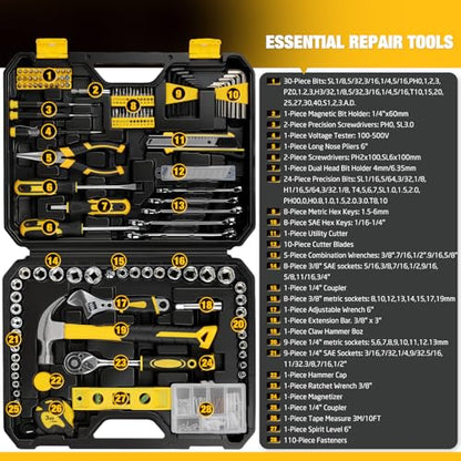 248-Piece Tool Set - General Household Hand Tool Kit with Plastic Toolbox Storage Case for Men, Home Repair, DIY Projects - color: Yellow