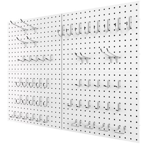 Heavy Duty Peg Board, 4 Pack Metal Pegboard Panels with 50 Hooks | White Pegboard Organizer - Heavy Duty Wall Mount Storage System for Garage Tools, Workbench, Office & Home Organization - color: White, size: 16x12"- 4 Pcs