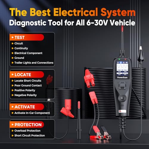 Autel PowerScan PS100 Power Circuit Probe Kit, 2026 Automotive Electrical Circuit Tester, Relay & Fuse Test Tool, Short Breaker Finder, Wire Tracer for All Cars, Ground Check AC/DC Voltage 40ft Cable