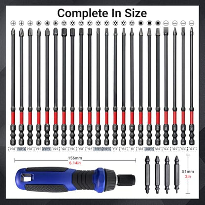 6-Inch Long Screwdriver Bit Set, 63-Pcs Impact Screwdriver Bits Set, Magnetic S2 Steel, 1/4" Hex Shank, Torx/Phillips/Hex/Nut Driver Bits with Organized Storage Case