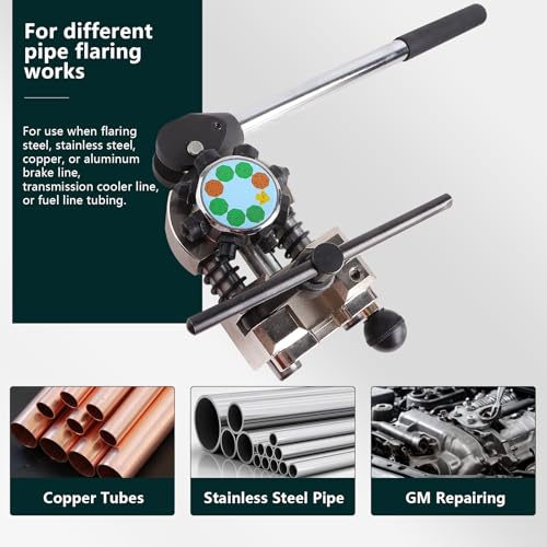 Professional Brake Line Flaring Tool, 45 Degree Set, Single Double and Bubble Flares Tool Kit for Steel, Copper Tube