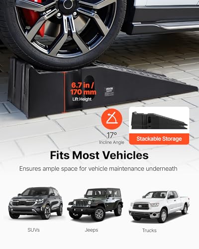 VEVOR Car Ramps, 2 PCS 16000 lbs GVW Capacity, 6.7 in Lift Height, Portable High Profile Car Service Ramps for Home Garage Maintenance and Oil Changes, Heavy Duty for Truck SUV Vehicle Repair, Black - size: 6.6*35.5inch