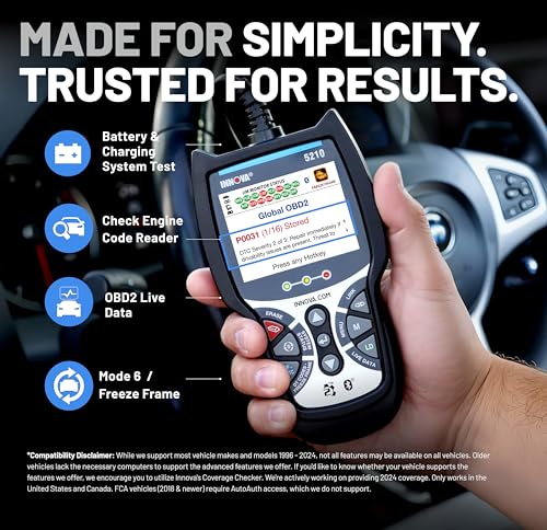 Innova 5210 OBD2 Scanner & Engine Code Reader, Battery Tester, Live Data, Oil Reset, Car Diagnostic Tool for Most Vehicles, Bluetooth Compatible with America's Top Car Repair App