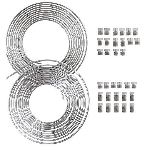 4LIFETIMELINES 25' 3/16" & 1/4" Stainless Steel Brake Line Replacement Tubing Coil & Fitting Kit, 2 Kits, Inverted Flare, SAE Thread - size: 3/16 and 1/4 x 25 Kit (2 Kits)