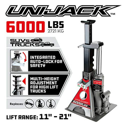 Powerbuilt 3 Ton, Bottle Jack and Jack Stands in One, 6000 Pound Capacity, All-in-One Car Lift, Heavy Duty Vehicle Unijack, Wide Base, 620471 - size: 6000lb, Unijack