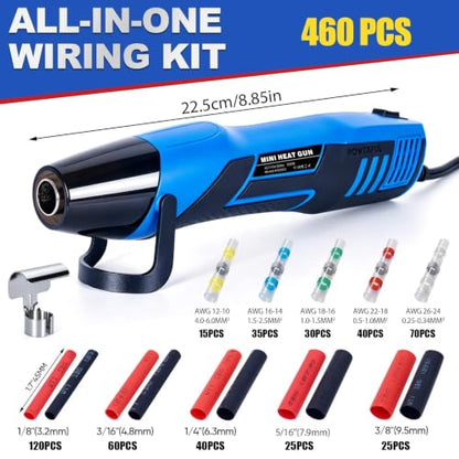350W Mini Heat Gun for Heat Shrink Tubing, 460PCS 10-26 AWG Solder Seal Wire Connectors & Waterproof Shrink Tube Kit, Portable Hot Air Gun with 2-Temp Max 752°F (400°C) for Automotive, Wiring Repair - size: 460pcs (with heat gun)
