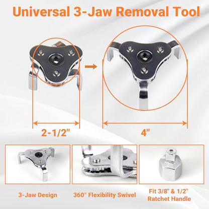 8PC Oil Filter Wrench Set with Swivel Oil Filter Wrenches Cover 2-3/4" to 5-1/4", 9" & 12" Adjustable Oil Filter Pliers, Universal 3-Jaw Oil Filter Removal Tool with 1/2" to 3/8" Adapter - size: 8-Piece Set (2-3/4" - 5-1/4")