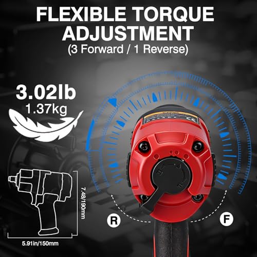 XIIW 3/8 Inch Air Impact Wrench, 745ft-lbs Nut-busting Torque, 10,000 RPM | Heavy Duty 3/8'' Air Impact Gun, Twin Hammer Pneumatic Impact Wrench for Automobile Repair - size: 3/8 Inch | 745 ft-lbs