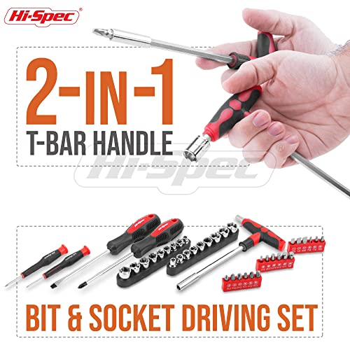 Hi-Spec 73pc Home and Garage Tool Kit Set. Essential Household and Auto Repair Tools. Includes Pliers, Sockets, Wrenches and a Hex Key Set in a Toolbox Carry Case - size: SAE and Metric_73 PCS