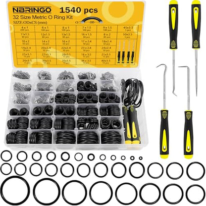 1540 PCS O Ring Assortment Kit with 4 Pick & Hook Tools - 32 Sizes Metric Nitrile Rubber O-Rings Kit for Pressure Washer, Automotive Repair, Industrial, Plumbing - style: 1540 PCS O-Rings Kit