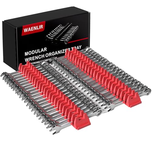 WAENLIR 48PCS Magnetic Modular Wrench Organizer Set-Tool Drawer Storage Rack with Metric&SAE Labels, Wrench Holder with Magnet, Perfect Tool Gift for Men, father, boyfriend, DIYers & Mechanics (Red) - color: Red