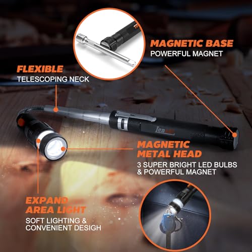 Lenski Gifts for Men Dad Husband Flexible Magnetic Pickup Tool with LED | Magnetic Flashlight Pickup Tool, Gifts for Husband Dad, Birthday Gifts for Him Husband Father，Stocking Stuffers for Men