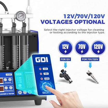 MR CARTOOL V309 GDI Fuel Injector Cleaner Tester Machine Gasoline110V/220V 4-Cylinder Injector Cleaning Machine, Ultrasonic Test Clean Kit for Car Motorcycle EFI/FSI Injectors - size: GDI V309