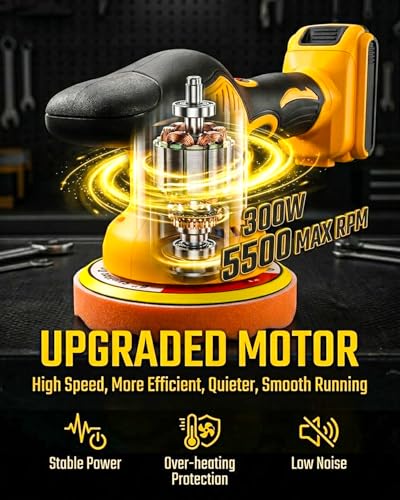 Cordless Buffer Polisher Compatible with Dewalt 20V Battery, 6 Inch Orbital Car Polisher Tool Only, 8-Speed 2800-5500 RPM,16PCS Polishing Accessories,for Waxing, Polishing, Paint Scratch Removal