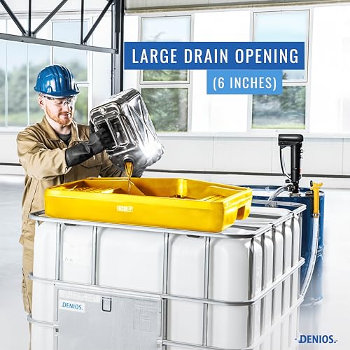 DENIOS® IBC Tote Funnel - Premium IBC Funnel chemically Resistant Polyethylene in Yellow – 1x - Large Drain Opening (4.9in) - Made in USA - color: Yellow
