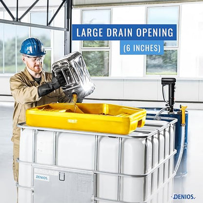 DENIOS® IBC Tote Funnel - Premium IBC Funnel chemically Resistant Polyethylene in Yellow – 1x - Large Drain Opening (4.9in) - Made in USA - color: Yellow