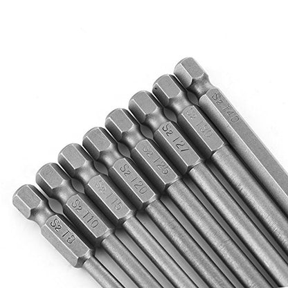 Yakamoz 8pcs 1/4 Inch Hex Shank T8-T40 Magnetic Torx Head Screw Driver Bit Set Security Tamper Proof Star 6 Point Screwdriver Kit Tools | 150mm Length - color: 8pcs/ 150mm