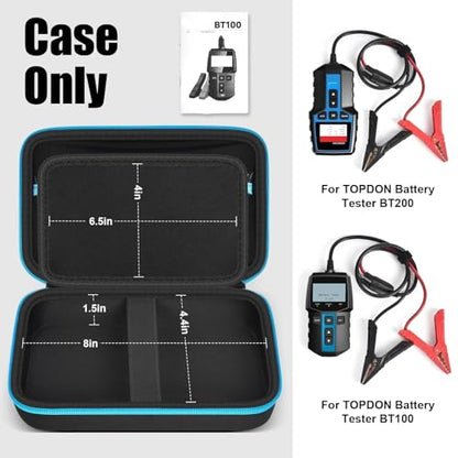 Casmilee Battery Tester Case for TOPDON BT100/BT200 100-2000CCA, Case Only | Hard Case, Layered Storage for Tester, Clamps and Cables, Mesh Pocket, Garage and Roadside Carry, Blue