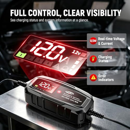 10A 12V/24V Smart Battery Charger,Maintainer, Desulfator & Power Supply with Overcharge Protection & Thermal Compensation for Car, Motorcycle, Lawn,RV, ATV Lead-Acid & Lithium Batteries - size: 10A