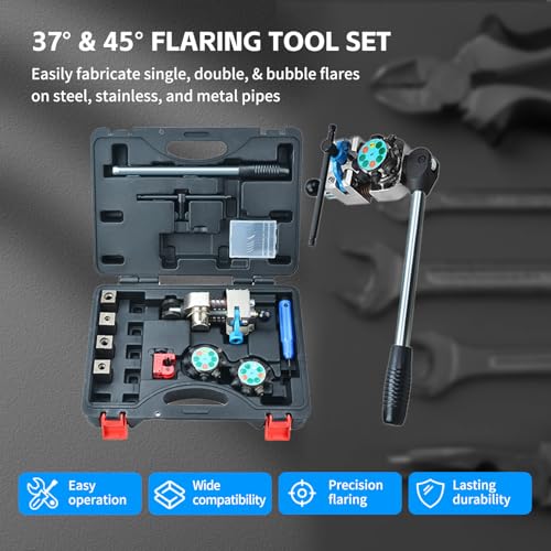 Angchun Brake Line Flaring Tool Kit, 45 & 37 Degree Flaring Tool Set, Single Bubble Double Flare Tool Kit for Brake Lines, Professional Brake Flare Tool Kit for 3/16" 1/4" 5/16" 3/8" Tubes - size: 45 & 37 Degree Flaring Tool Set