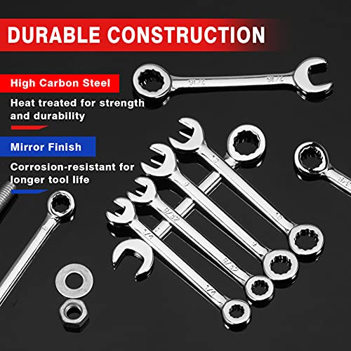 SPEEDWOX Mini Wrench Set Metric SAE Ignition Wrench Sets Open and Box End Wrench Set Small Wrench Set Combination Wrench Sets with Storage Pouches and Key Chains, 4mm-11mm & 5/32"-7/16" - size: 2 set wrench