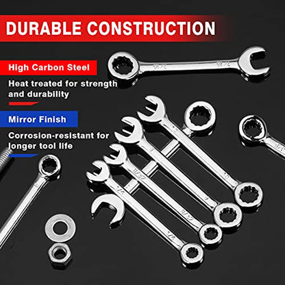 SPEEDWOX Mini Wrench Set 4mm-11mm & 5/32"-7/16" Open and Box End Wrench Set | Metric SAE, Ignition Wrench Sets, Open and Box End, Combination Wrench Sets, Storage Pouches and Key Chains - size: 2 set wrench