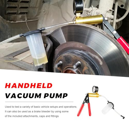 Hand Held Vacuum Pump Brake Bleeder Kit, Automotive Brake and Clutch Bleeding System with Gauge Adapters, One-Man Oil Change Vacuum Pump Test for Car Motorcycle Truck