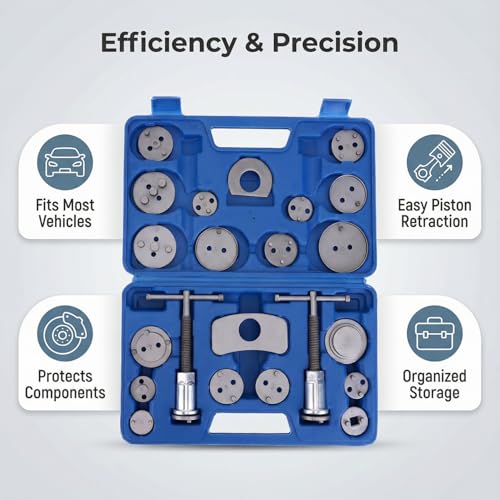 WEEK NINE 24pc Brake Caliper Compression Tool Set, Heavy Duty Brake Piston Compressor and Wind Back Tool Kit for Brake Pad Replacement, Universal Disc Brake Caliper Tool Set (Blue) - color: Blue