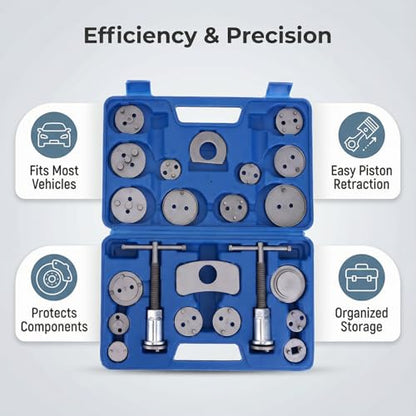 WEEK NINE 24pc Brake Caliper Compression Tool Set, Heavy Duty Brake Piston Compressor and Wind Back Tool Kit for Brake Pad Replacement, Universal Disc Brake Caliper Tool Set (Blue) - color: Blue