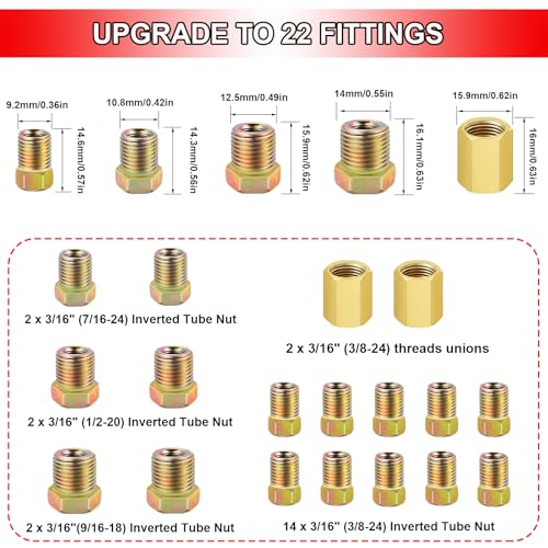 Tnisesm 3/16Inch Brake Line kit Include Copper-Plated Brake Lines with Fitting (16Pcs Fittings,2Pcs Unions+4Pcs Nut) Brake line Bender Single Flare Tool,Cutter 3/16Inch Brake line kit - style: 3/16 Gold Brake Line Kit with Tube Bender